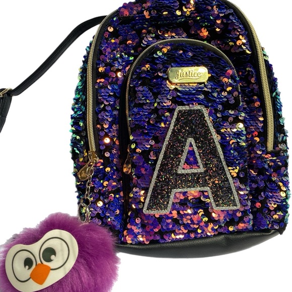 Justice Backpack kids Purple and Black Sequin Mini - Picture 1 of 12
